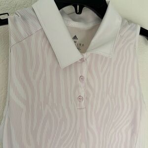 Adidas White and Lilac Animal Print Sleeveless Polo Golf Tennis Shirt Medium